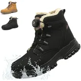 NACKINg Winter Sicherheitsschuhe Herren Wasserdicht Arbeitsschuhe Damen Warm Gefüttert Stahlkappenschuhe rutschfeste Sicherheitsstiefel mit Drehknopf, Schwarz, EU 41 - 41 EU