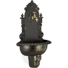 Relaxdays Wandbrunnen XL Antik Braun, Gold