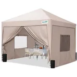 Quictent Faltpavillon Pavillon 3x3 mit 4 Seitenteilen Wasserdicht Stabil Winterfest Beige