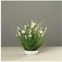 mucplants Blumengesteck weiß/Creme künstliche Wiesenblumen in weißer Schale, H50cm Tischgesteck Kunstblumen
