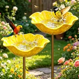 Vogeltränke Stehend,2 Stück Wassertränke für Vögel,Vogeltränke Blume,Insektentränke Garten,Blumen Gartenstecker,Blumenform Fütterungsschale,Bienentränke Metall,für Wildvögel Frostfest,Garten,Hinterhof