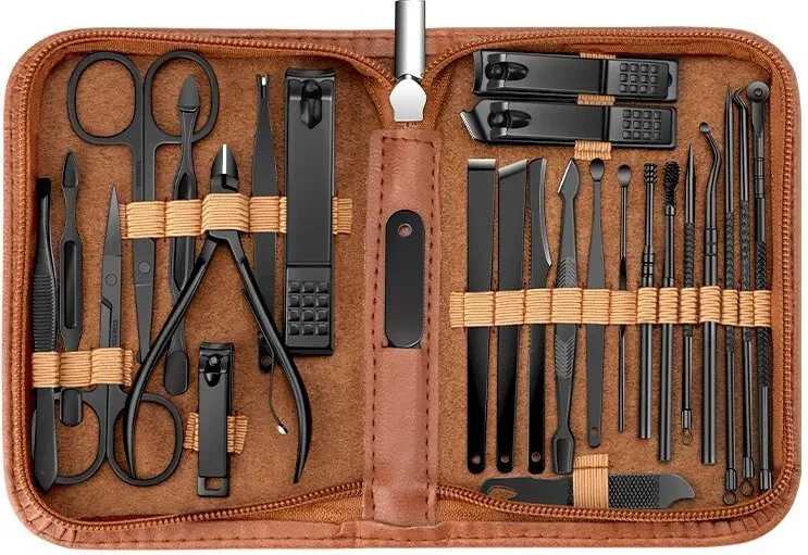 Nagelknipser-Set, 26-teiliges Maniküre- und Pediküre-Set, Edelstahl-Finger- und Zehennagelknipser, professionelle Nagelpflege-Werkzeuge mit luxuriösem Reiseetui, Braun [Farbbox]