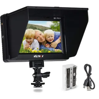 VILTROX DC-70 II 4K HDMI Field Monitor 7" TFT LCD HD Video Monitor HDMI AV Input 1024 600 für DSLR Kamera Canon Nikon + wiederaufladbarer NP-F550 Akku + Ladegerät, VILTROX DC-70 II, DC-70 II + F550 battery + charger