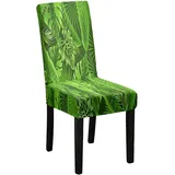 Morbuy Blätter Stuhlhussen Stretch Stuhlbezug für Esszimmerstühle, Waschbarer Stuhlhussen Schwingstühle Stuhlüberzug für Haus Hotel Hochzeit Partys Dekor (6er Set,Green Leaves)