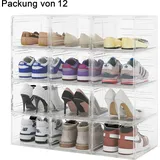Packung von 12 Stapelbare Transparente Schuhboxen Organizer für Schuhe, weiches Kunststoff - Transparent