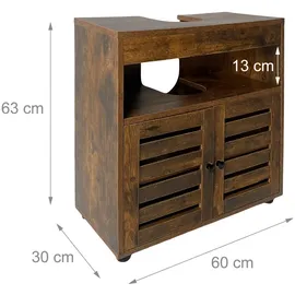 Relaxdays Waschbeckenunterschrank 3 Fächer 60 x 63 x 30 cm Braun