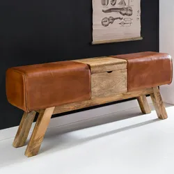 KADIMA DESIGN Design Turnbock Sitzbank Braun Aufbewahrungsfach 120 x 29 x 53 cm, Turnhocker Bank aus Echtleder Klappfach, Hocker Garderobenbank Sitzhocker