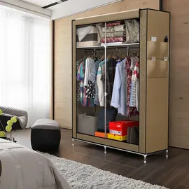 Intirilife Faltschrank 108x170x45 cm in CRÈME BEIGE - mit Reißverschluss Stoffschrank Kleiderschrank mit Kleiderstange, Fächern und Seitentasche