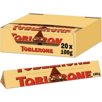 Toblerone Schokolade 20 x 100g, Feine Schweizer Milchschokolade mit Honig- und Mandelnougat