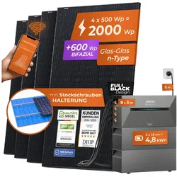 Solarway® All In One Balkonkraftwerk mit Speicher 2000W komplett Steckdose - 4,8 kWh Anker Solix 2 PRO Speicher - Solaranlage Komplettset - 500W bifaziale Solarmodule & Anker Speicher & Zubehör