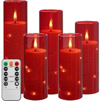Led-kerze Mit Lichterkette, Batteriebetriebene Kerze Mit Fernbedienung Und 24-stunden-timer, Flammenlose Kerze Zur Heimdekoration (rot, 5er-set)