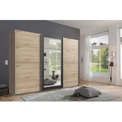 Schwebetürenschrank WIMEX "Minden", silber (eichefarben hickory, raw steel), B:270cm H:210cm T:65cm, Schränke, mit Spiegel