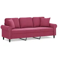 VidaXL 3-Sitzer-Sofa mit Zierkissen Weinrot 180 cm Samt