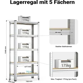 Wiltec Schwerlastregal Stahl 75x30x154cm verzinkt 875kg