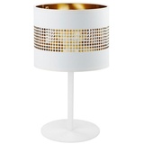 Licht-Erlebnisse Tischlampe Weiß Gold 39 cm Stoff Metall E27 Tischleuchte Wohnzimmer Schlafzimmer Nachttischlampe