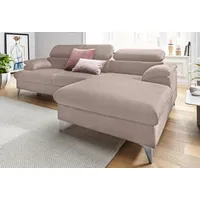 Ecksofa COTTA "Caluso L-Form" Sofas Gr. B/H/T: 254cm x 74cm x 167cm, Microfaser PRIMABELLE, Recamiere rechts, mit Bettfunktion-mit Bettkasten-mit Kopfteilverstellung, braun (mud) inklusive Kopfteilverstellung, wahlweise mit Bettfunktion