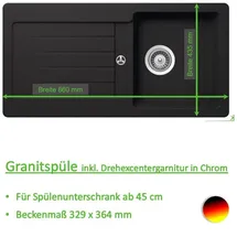 keenberk Victory S-VEL860 schwarz Einbauspüle Excenterbetätigung 860 x 435 mm