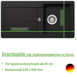 keenberk Victory S-VEL860 schwarz Einbauspüle Excenterbetätigung 860 x 435 mm