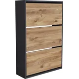 [en.casa] Schuhschrank Aurskog 110x73,5x24cm Anthrazit/Eiche - Naturbelassen