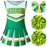 Spooktacular Creations Cheerleader-Kostüm für Mädchen, süßes Cheerleading-Outfit, grün-weiße Cheer-Uniform für Halloween Dress Up und Rollenspiel-S