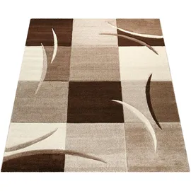 Paco Home Designer Teppich mit Konturenschnitt Karo Muster Braun Beige, Grösse:300x400 cm