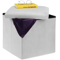 Relaxdays Sitzhocker, Sitzwürfel mit Stauraum, HxBxT: 38 x 38 x 38 cm, faltbar, Polsterhocker aus MDF & Samt, hellgrau