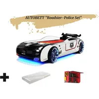 Aileenstore Autobett Kinderbett "Roadster Police" LED Sound Sportsitze Lattenrost Spoiler 90x190 cm