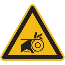 König Werbeanlagen Warnschild, Warnung vor Handverletzung durch Riemenantrieb - praxisbewährt - 50 mm Folie selbstklebend