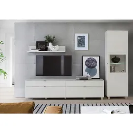 Hom ́in POOLE TV-Lowboard 219,9x57x52,5 cm Weiß/Glas/Holz/Metall