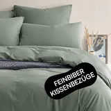 Seralino Bio Feinbiber Kissenbezug 80x80 Baumwolle Grün (2er Set) 100% Bio Fein Flanell | Oeko-Tex Zertifiziert | 80x80 Kissenhülle mit Reißverschluss | Kopfkissen 80x80 Bezug Bio Biber |Oeko-Tex