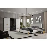 JVmoebel Schlafzimmer-Set Luxuriöses Schlafzimmer Set aus Holz mit elegantem Design, (4-tlg., Bett+2x Nachttische+Kleiderschrank), Made in Europa weiß