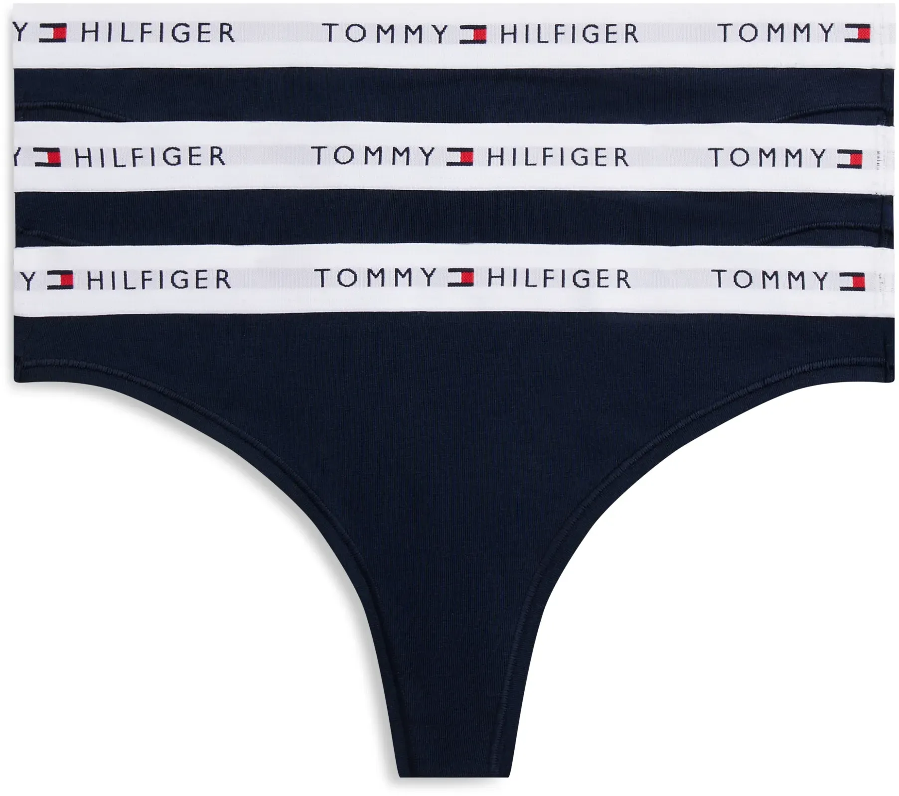 String, Damen, Gr. XS (34), 3 Stk., blau (schwarz night navy), Jersey, Obermaterial: 95% Baumwolle, 5% Elasthan, TOMMY HILFIGER UNDERWEAR, körpernah, Unterhosen String, mit Logoschriftzug