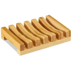 Relaxdays Seifenablage Bambus, mit Gitter, feuchtigkeitsresistent, Seifenhalter Stückseife, BxT 11,5 x 8,5 cm, natur