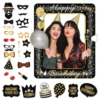 Geburtstag Deko Jungs Mädchen,Schwarzes Gold Geburtstag Aufblasbarer Bilderrahmen & 33 Stück Foto Requisiten Party Foto Booth Props Fotobox Accessoires Geschenke für Geburtstags Party Zubehör