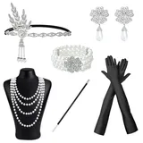 NITAIUN 6 Stück 20er Jahren Zubehör Set für Damen, Roaring 20er Themenset 1920s Flapper Great Gatsby Accessoires, Charleston Accessoires, 20er Jahre Accessoires Kostüm Accessoires Damen (Set F)