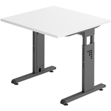 HAMMERBACHER Gradeo höhenverstellbarer Schreibtisch weiß quadratisch, C-Fuß-Gestell grau 80,0 x 80,0 cm