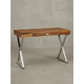 KADIMA DESIGN Massiver Sheesham-Schreibtisch mit X-förmigem Metallgestell. 120x55x78 cm