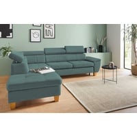 exxpo - sofa fashion Ecksofa »Enya, L-Form«, mit Kopfteilverstellung, wahlweise Bettfunktion u. Bettkasten, blau