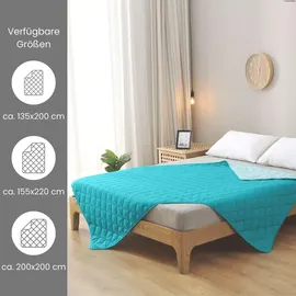 Wometo Microfaser Sommer Steppbett 135x200 türkis & helltürkis / OEKO-TEX / kochfest 95° / Leichtsteppbett für heiße Tage / ohne Bezug verwendbar