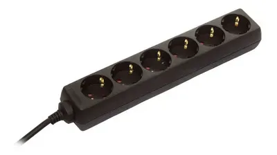 Steckdosenleiste 6-fach, schwarz, 45°, KiSi 3m H05VV-F 3G1,5 mit Winkelstecker