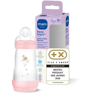 MAM Easy Start Anti-Colic (260 ml), besonders gut akzeptierte Milchflasche, Baby Trinkflasche mit Bodenventil gegen Koliken & Sauger Größe 1, 0+ Monate, Schwan