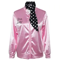 helymore Damenkostüm 50er-Jahre-Kostüm Satin-Jacke mit Halstuch Vogel-Danny Halloween-Kostüm, Größe XXL