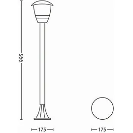 Philips Wegeleuchte Aluminium, Kunststoff, Metall 99,5 cm E27 1x60W schwarz