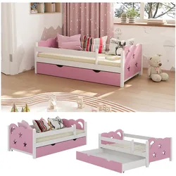 VitaliSpa Kinderbett Einzelbett Juniorbett Jessica Weiß Pink 140x70 cm modern Kinderzimmer Bett Bettschublade Rausfallschutz