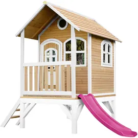 AXI Spielhaus Tom mit Rutsche und Veranda, Holz braun/weiß | Rutsche lila