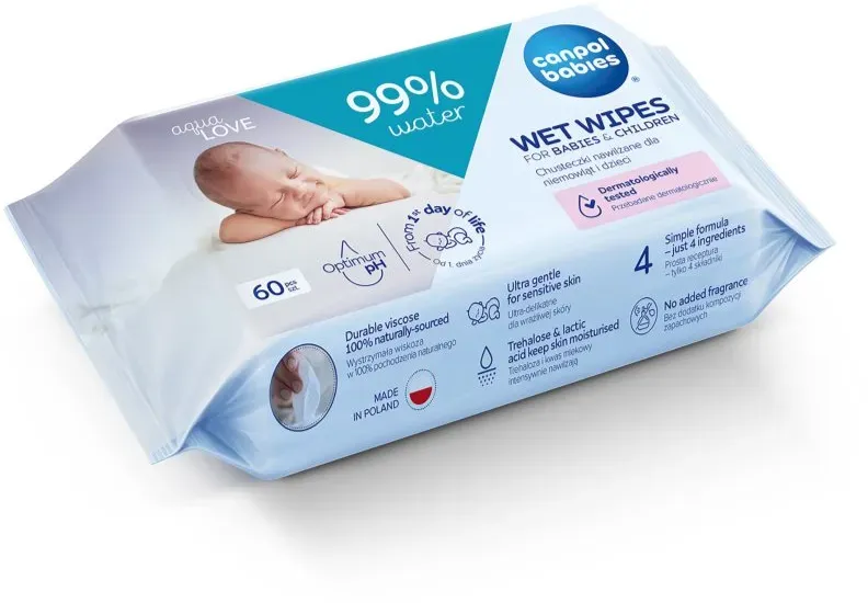 Canpol babies Wet Wipes 99% Water sanfte Feuchttücher für Kleinkinder 60 St.