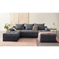 Wohnlandschaft INOSIGN "Josy U-Form" Sofas Gr. B/H/T: 269cm x 41cm x 161cm, Microvelours-Cord, Recamiere beidseitig montierbar, mit Bettfunktion und Bettkasten, grau (anthrazit) inkl. Bettfunktion, Bettkasten und Kissen, mit 2 Recamieren