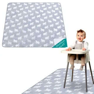 Navaris Rutschfeste Hochstuhl Unterlage - Große Spritzmatte Wasserdicht - 110 x 110 cm - Spritzschutzmatte Bodenschutz Stuhlmatte - Splash Mat für Baby Hochstuhl - Eisbär