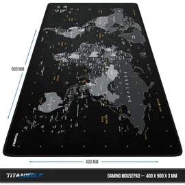 Titanwolf Gaming Mauspad XXL, glattes Stoffgewebe, Speed Mousepad 900 x 400mm große Fläche, Weltkarte deutsch