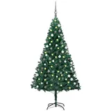 vidaXL Künstlicher Weihnachtsbaum mit LEDs Kugeln Grün 150 cm PVC Modell 6